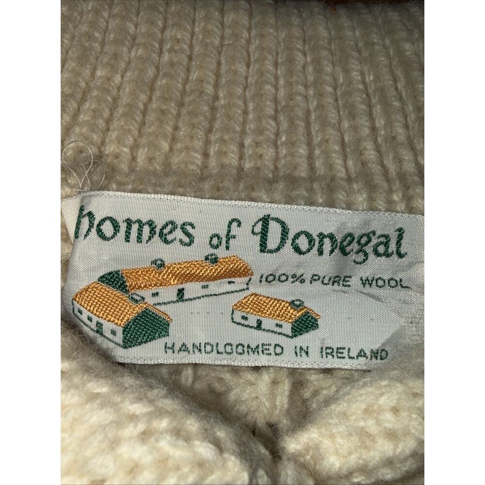 VTG Homes of Donegal 100% Irish Cable Knit Wool Cardigan Sweater Cream Med/Lg - Picture 6 of 9